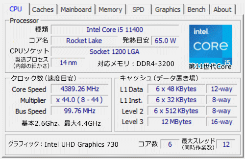 Core i5-11400, CPU-Z