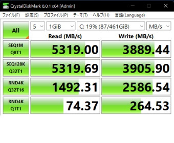 Alienware Aurora R13 プレミアム, CrystalDiskMark NVMe SSD用測定, Micron 3400 NVMe SSD