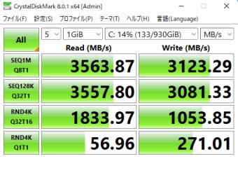 GALLERIA XA7C-R38（2022）, NVMe SSD, CrystalDiskMark NVMe SSD用測定, PS5012-E12S