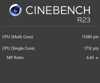 GALLERIA UL7C-AA2, Core i7-12700H, Cinebench R23 バランスモード