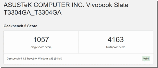 ASUS Vivobook 13 Slate OLED（2023年春夏モデル）, Core i3-N300, Geekbench 5