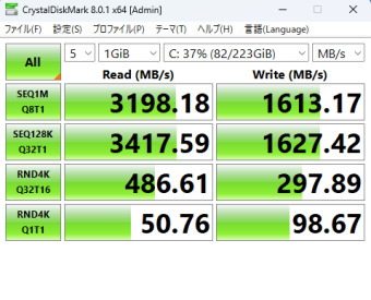 Dell Inspiron 24 オールインワン（5415、2023年春AMDモデル）CrystalDiskMark NVMe SSD測定