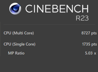 Core i7-1260P, CINEBENCH R23, VAIO SX12（2022年7月モデル）, パフォーマンス優先モード