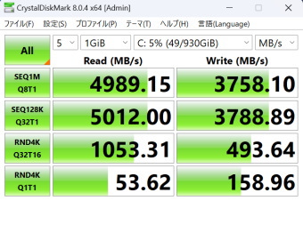 GALLERIA RL7C-R46-C5N, Crystal Disk Mark, NVMe SSD mode