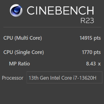 Core i7-13620H, CINEBENCH R23, GALLERIA RL7C-R46-C5N