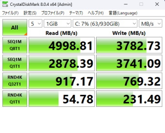 GALLERIA XA7R-R47 9700X搭載, Crystal Disk Mark, default