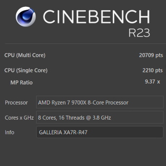 Ryzen 7 9700X, GALLERIA XA7R-R47 9700X搭載, CINEBENCH R23