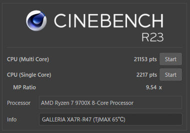 Ryzen 7 9700X, PBO Tjmax = 65℃ and Curve Optimizer -20mV