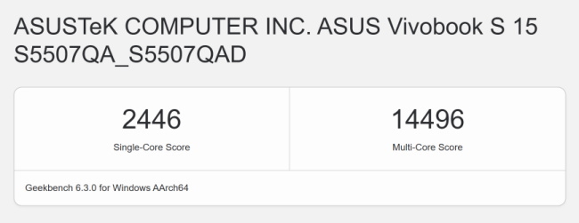 Snapdragon X Elite X1E-78-100, ASUS Vivobook S 15 S5507QA, Geekbench 6