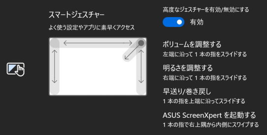 ASUS Vivobook S 15 S5507QA タッチパネルのスマートジェスチャー