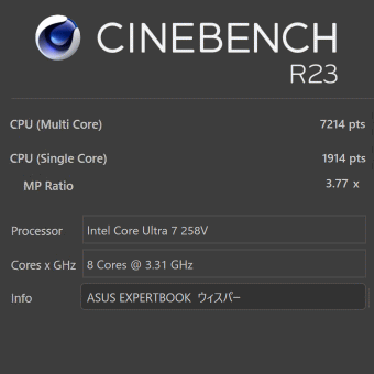 Core Ultra 258V, CINEBENCH R23, ASUS ExpertBook P5 2025model ウィスパー