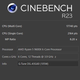 Ryzen 5 9600X, 105W, CINEBENCH R23