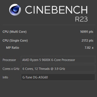 Ryzen 5 9600X, G-Tune DG-A5G60 Zen5, CINEBENCH R23